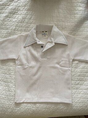 Vintage 70s Styled in California Boys White Texturized Polo Shirt - Size 7